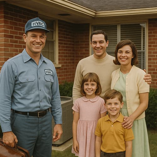 Happy family with their HVAC technician in Knoxville TN