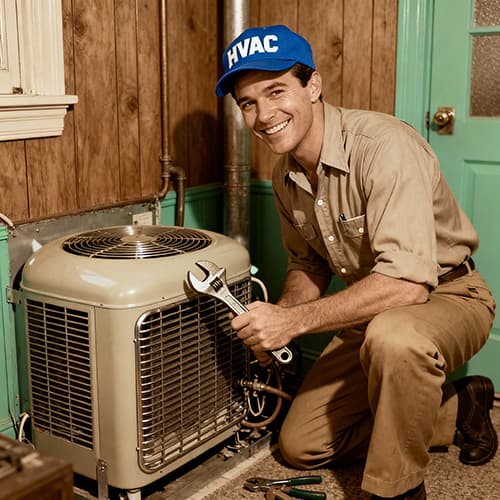 HVAC Contractor working on HVAC unit in Knoxville, TN.