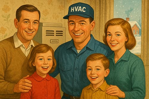 1960's retro family with their HVAC contractor in Knoxville, TN.